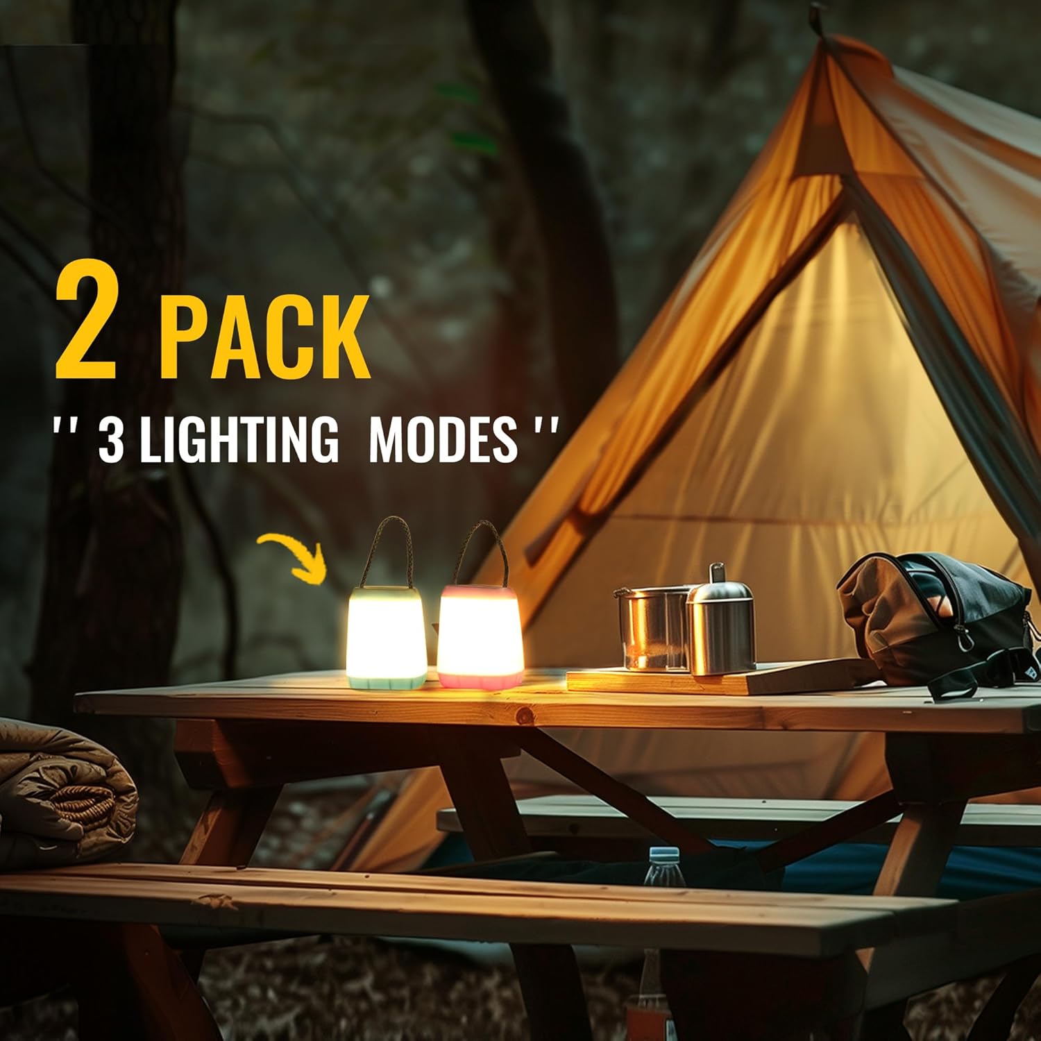 2 Pack LED Camping Lights, Battery Powered LED Camping Lantern with 3 Modes, Portable Night Light for Tent, Hiking, Emergency, Backpacking, Indoor and Outdoor Use - Image 6